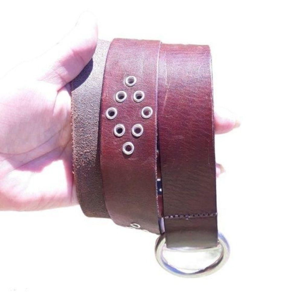 Vintage Belt Brown Leather 1.5" Silver O Ring Grommet Diamond Print‎ Sz S 30"